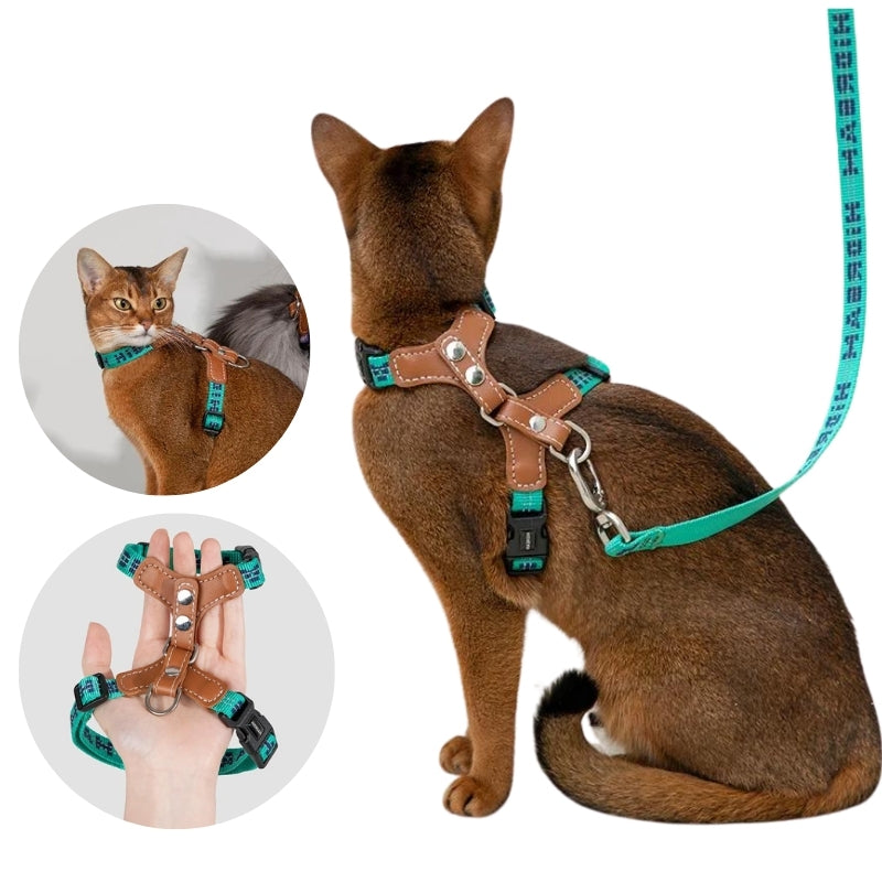 Cat Harness with adjustable H-Style & Premium Leash set | Easy walk